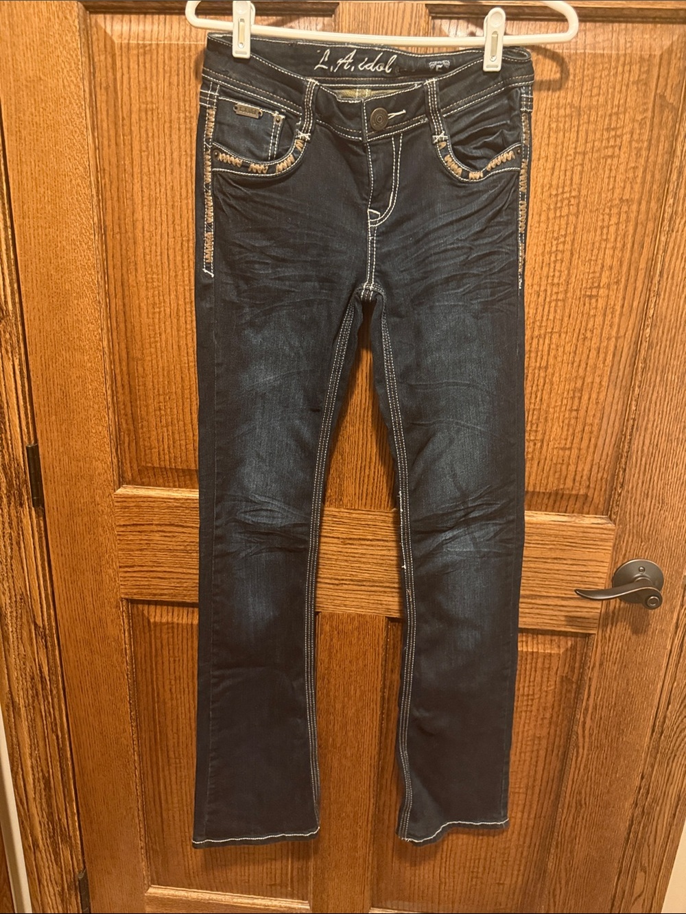 L.A. Idol Women’s Dark Indigo Boot Cut Jeans with Contrast Stitching Size 5